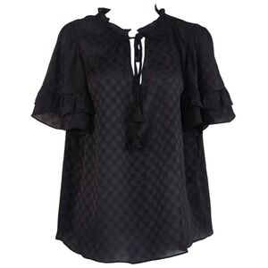 Max Studio Women's Medium Black Sheer Oversized Frilly Sleeve Flowy Top